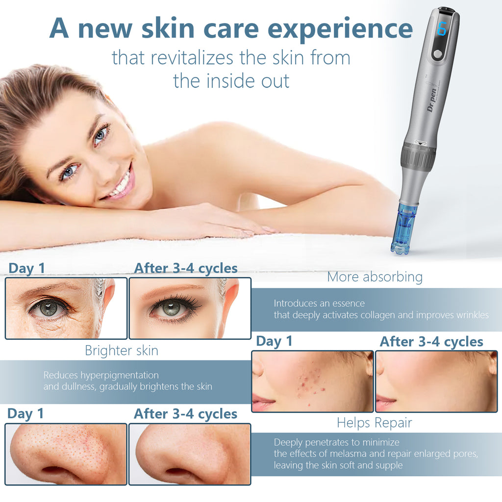 Dr Pen Electric Microneedle Derma Roller Pen with 15 Pieces Replacement Kit