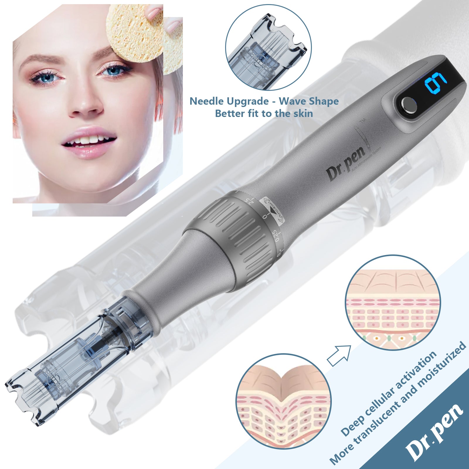 Dr Pen Electric Microneedle Derma Roller Pen with 15 Pieces Replacement Kit