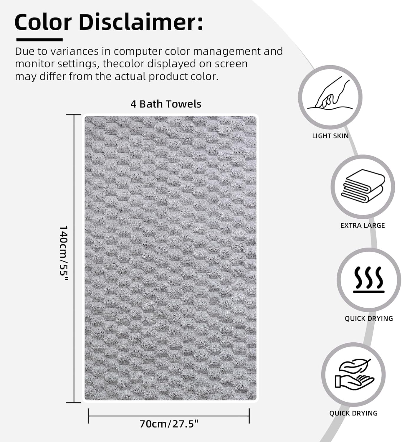 Luxury Microfiber Bath Towels 4-Pack  8X Absorbent Quick-Dry 27.5x55in Ultra Lightweight & Hypoallergenic For Spa Gym Travel  Super Soft Bath Sheets Set Mixed Color