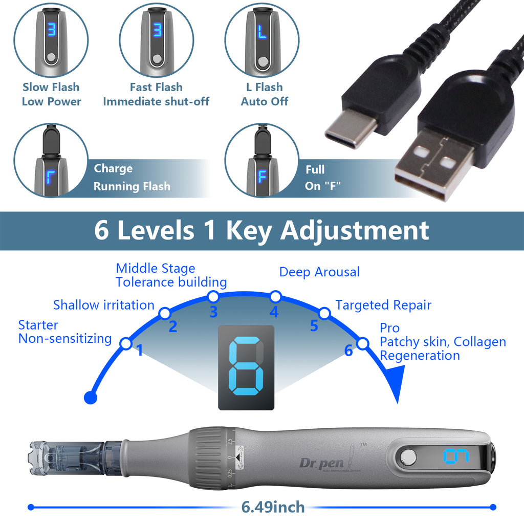 Dr Pen Electric Microneedle Derma Roller Pen with 15 Pieces Replacement Kit